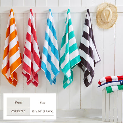 Cotton Velour Cabana Stripe Beach Towel - Novia Collection - -
