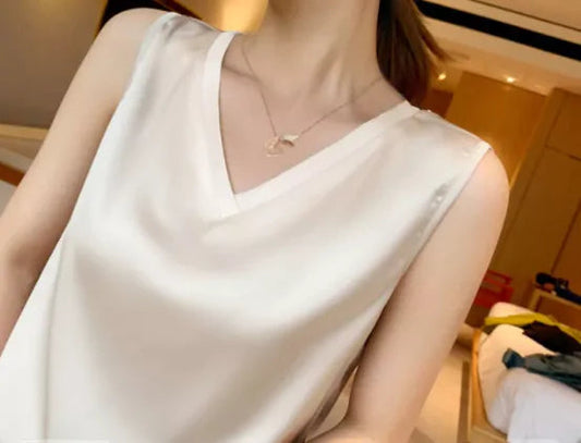 Women's Sleeveless Satin Blouse - Kia Day Design