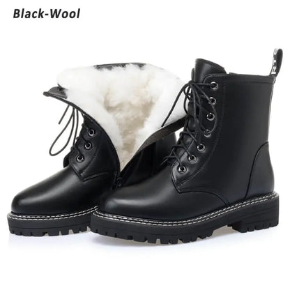 Genuine Leather Womens Chunky Heel Ankle Boots - Black wool 39 - boots