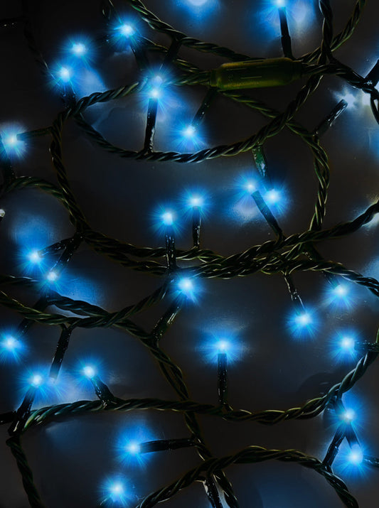 Jingle Bright 100 LED Light Set - Blue - Green Wire - - Christmas >> Lighting