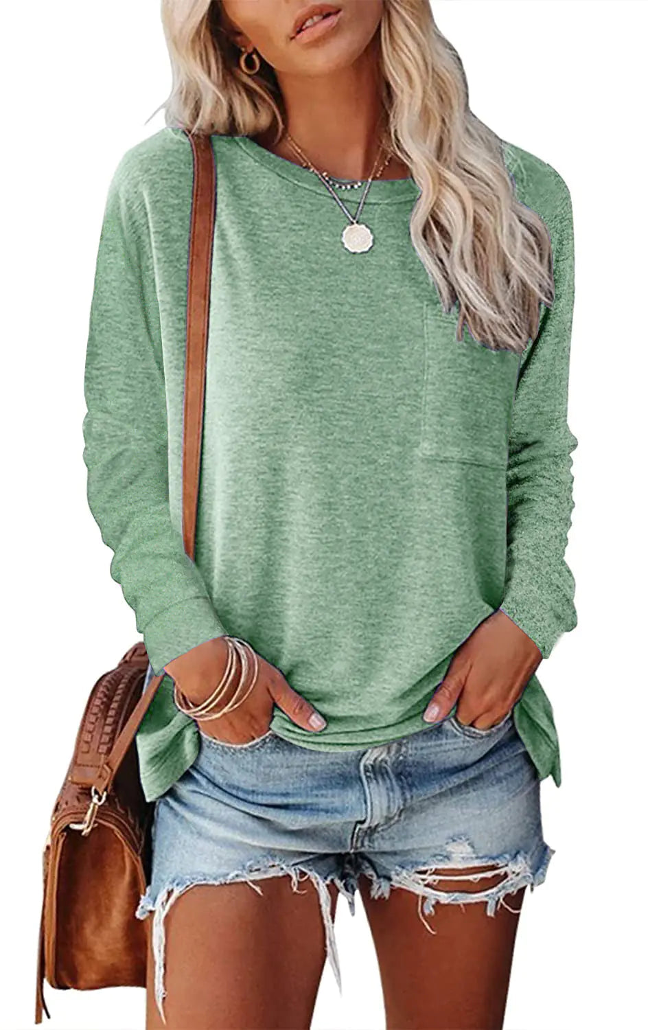 Pocket Split Long-sleeved Casual T-shirt Kia Day Design