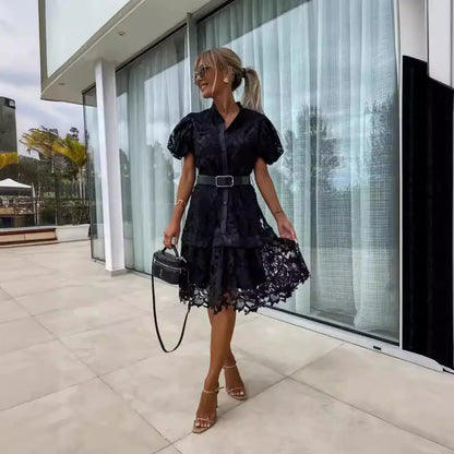 2024 Spring/Summer Short Sleeve Lace Button Dress - Kia Day Design