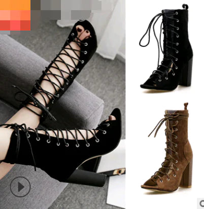 Women's Chunky Heeled Peep-Toe Ankle Boots