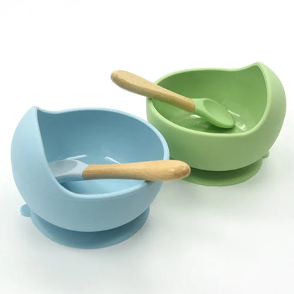 Baby Silicone Feeding Set with Wooden Spoon