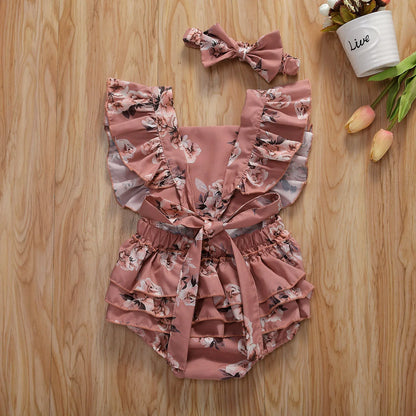 Baby Floral Romper Sleeveless Ruffled Jumpsuits