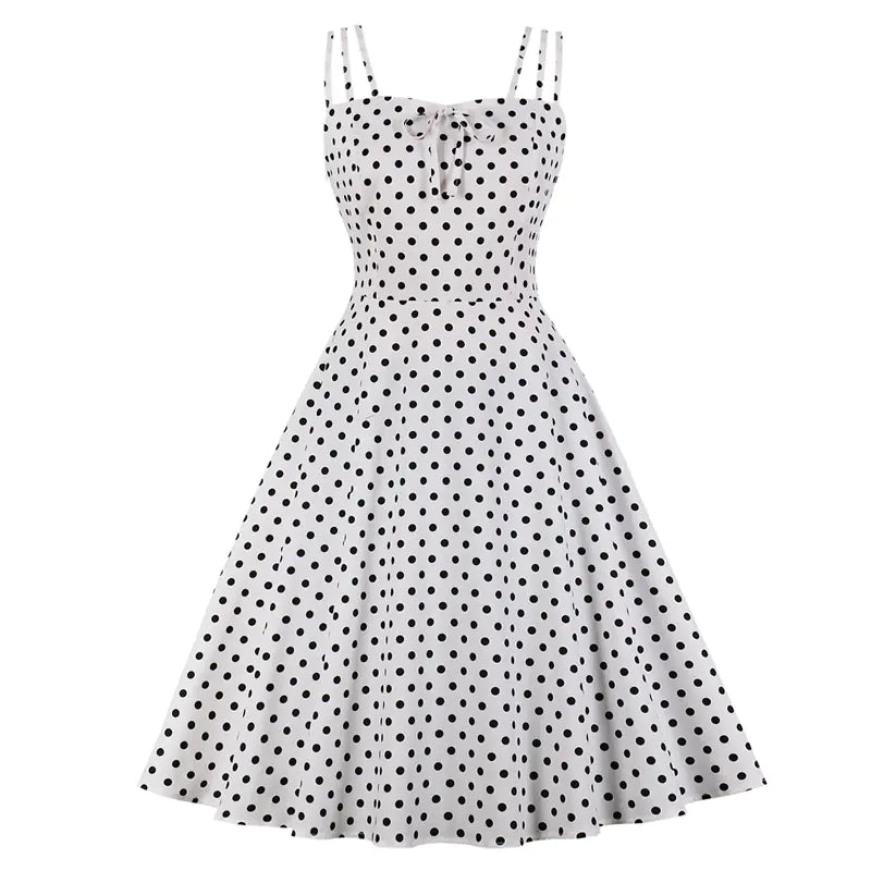 Slim Fit Polka Dot Cami Dress - White M - dress