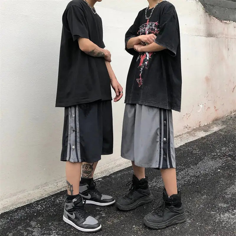 Retro Side Button Casual Five-Part Work Pants - Kia Day Design