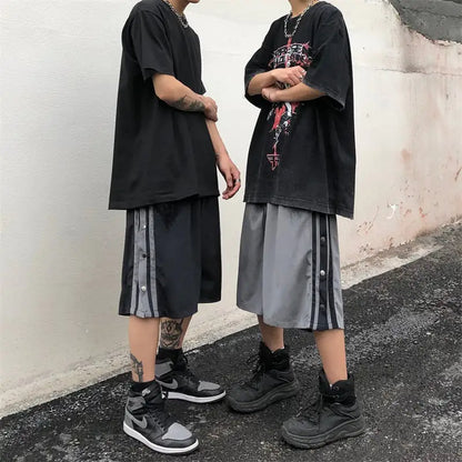 Retro Side Button Casual Five-Part Work Pants - Kia Day Design