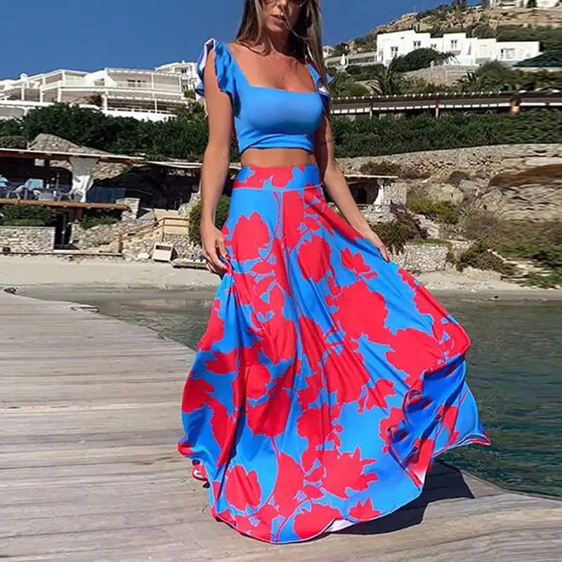 Floral Sleeveless Dress Two-Piece Set - - dress