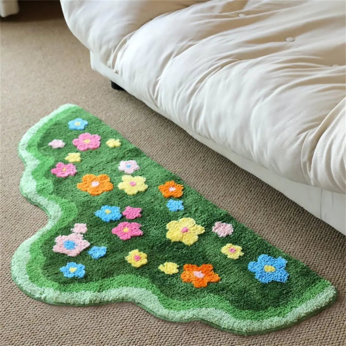 Shaggy Green Moss Flower Non Slip Rug - - rug