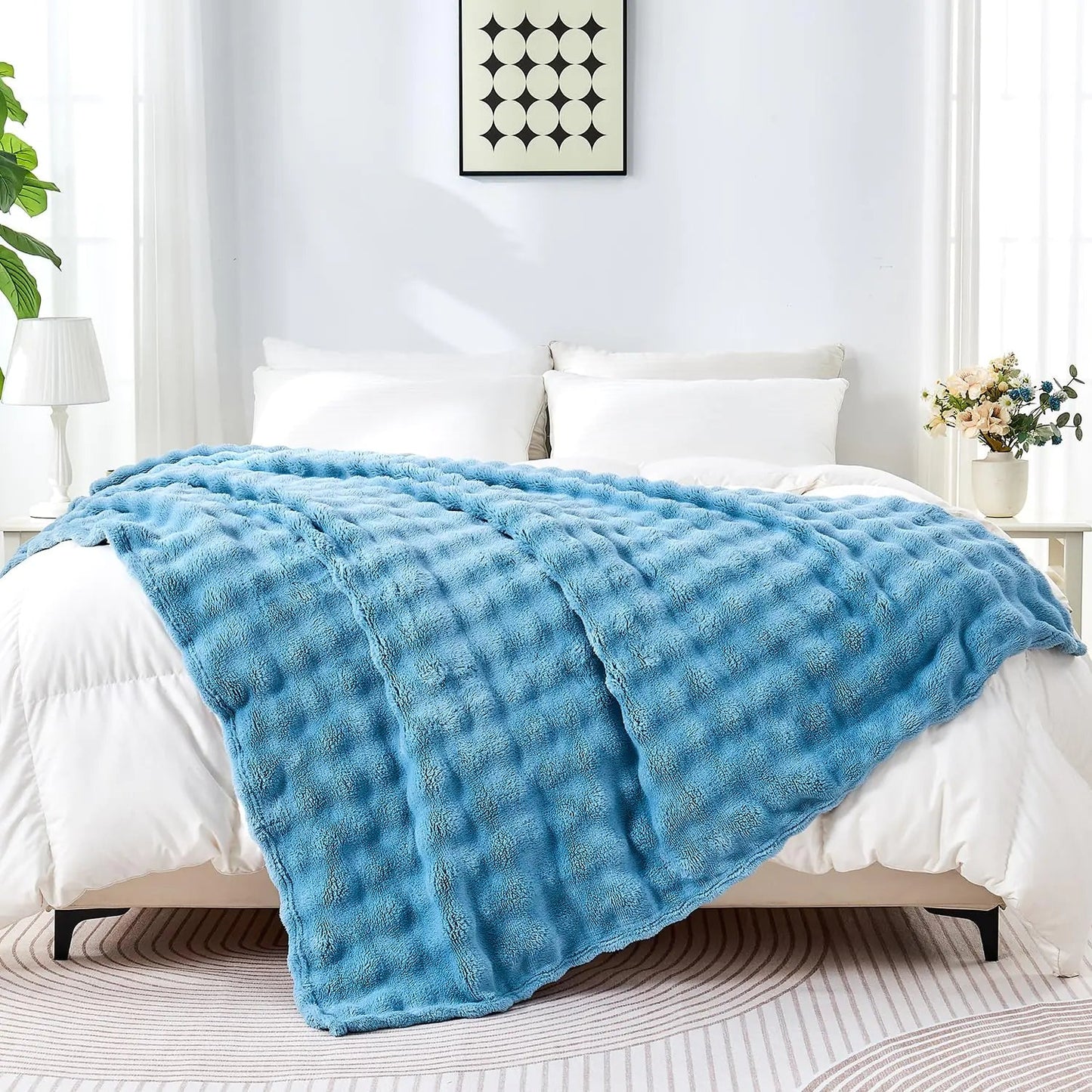 Blue 3D Bubble Decorative Soft Fleece Throw Blanket   