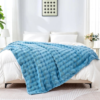 Blue 3D Bubble Decorative Soft Fleece Throw Blanket   