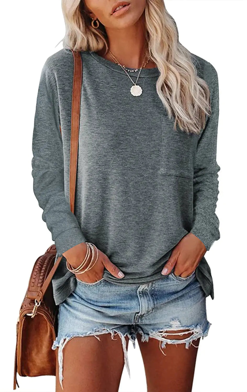 Pocket Split Long-sleeved Casual T-shirt - Kia Day Design
