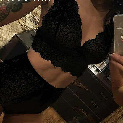 Lace Mesh Lingerie Set with Bra and Sleepwear