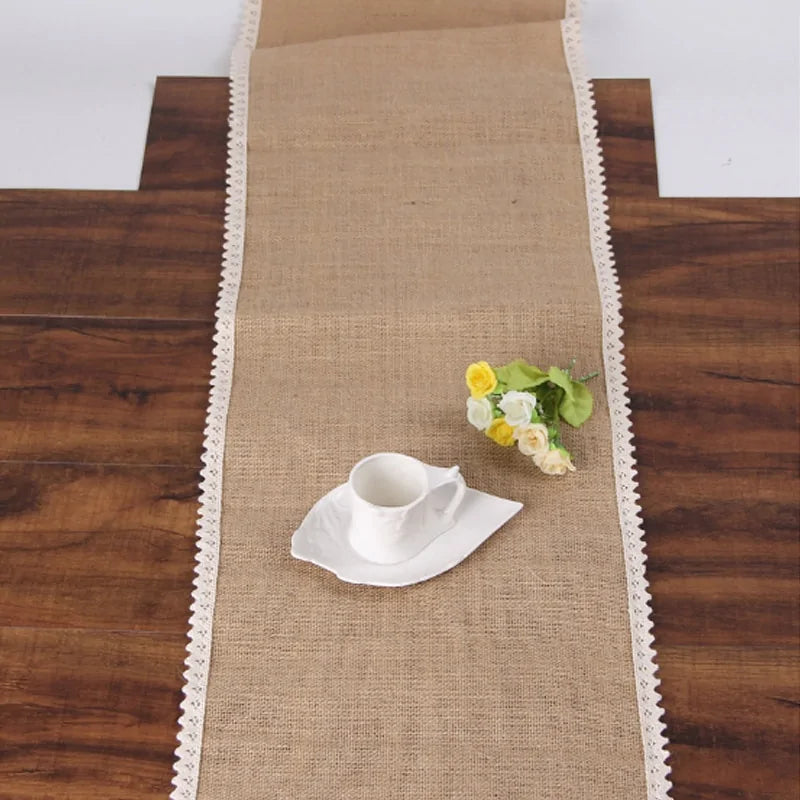 Vintage Jute Table Runner Burlap Lace