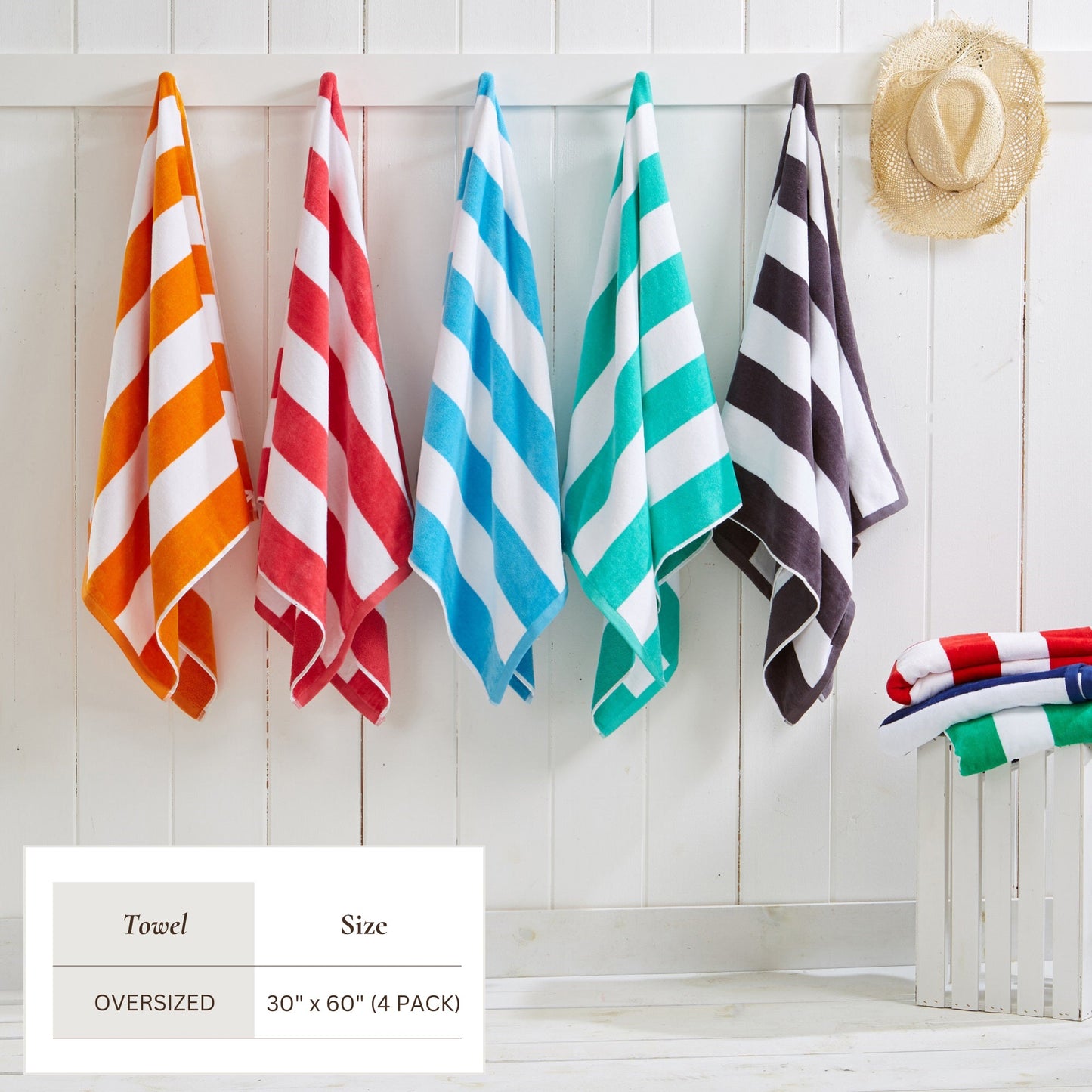 Cotton Velour Cabana Stripe Beach Towel - Novia Collection - -