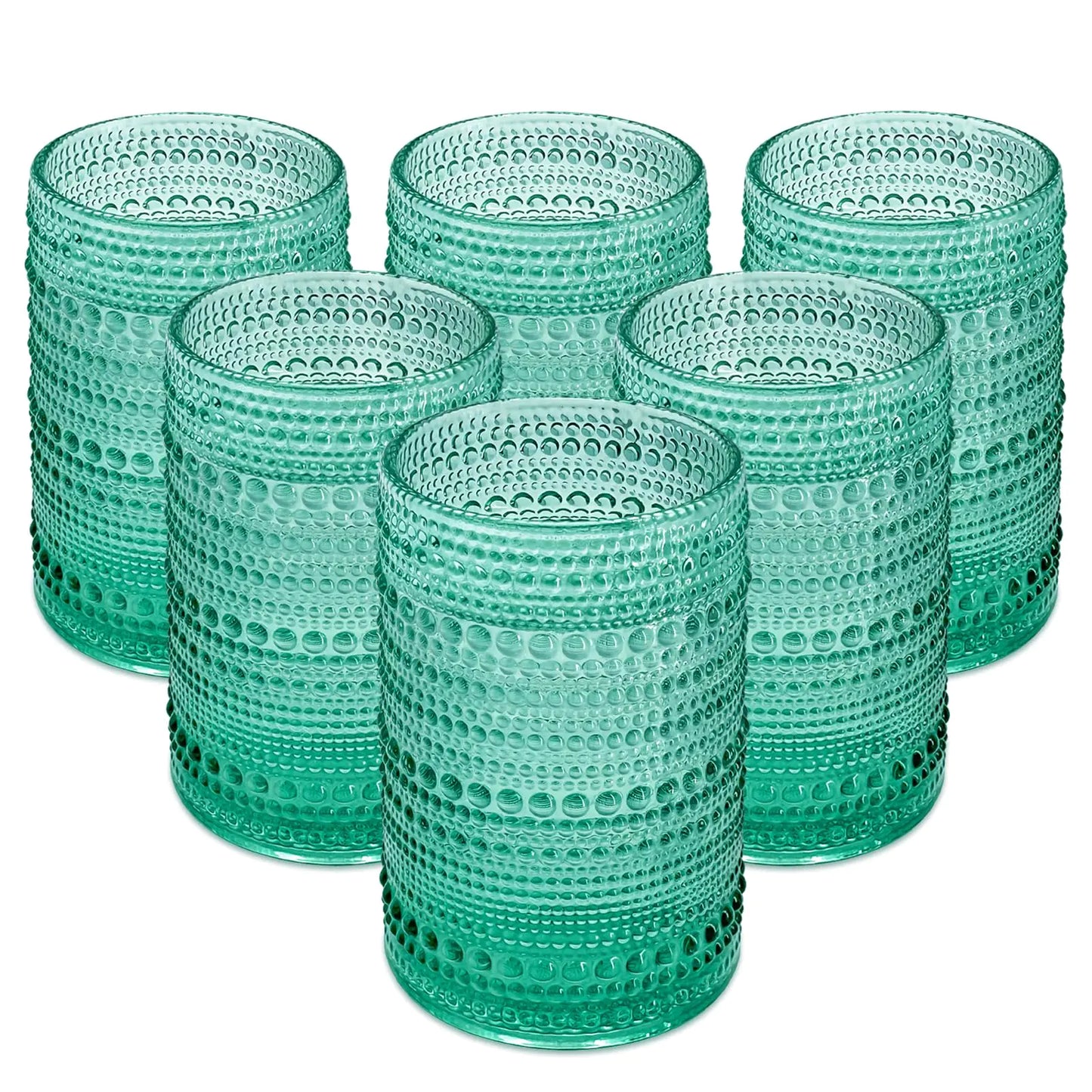 UPZAI Vintage Drinking Glasses Glassware: 15oz Water Cups Set of 6 - Thick Glass Vintage Hobnail Tumbler for Cocktail Whiskey Wine Beer Juice (6pcs Aqua Blue) Kia Day Design