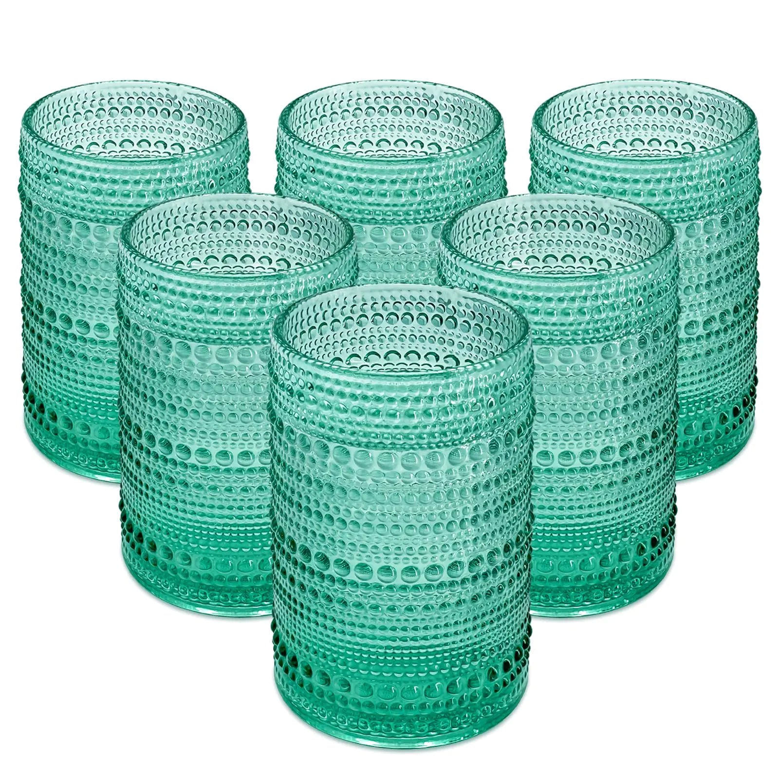 UPZAI Vintage Drinking Glasses Glassware: 15oz Water Cups Set of 6 - Thick Glass Vintage Hobnail Tumbler for Cocktail Whiskey Wine Beer Juice (6pcs Aqua Blue) Kia Day Design