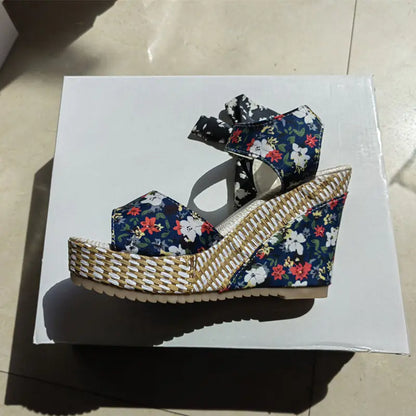 Floral Bow Wedge Heels - - wedge heels