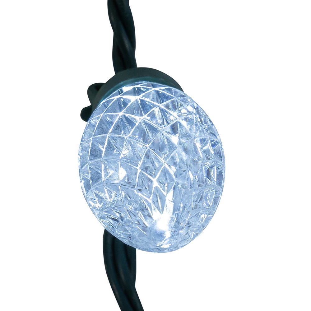 100-Light Cool White LED Faceted C9 Green Wire String Lights - - Christmas >> Lighting